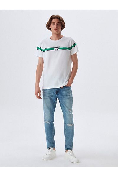 Ltb White T-shirt with Logo Stripe