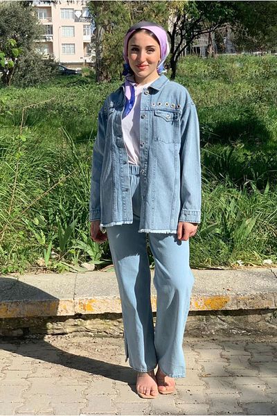 Moda Rosa 25K5273 - Light Blue - Bird Eye Detailed Jeans Jacket