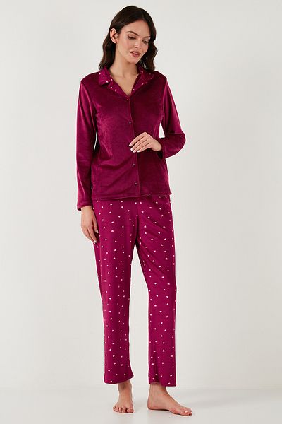Lela Regular Fit Patterned Shiny Velvet Pajamas Set Pyjamas Set 65713311