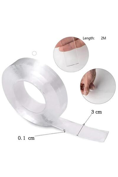 Nirnisa 2 Metre Çift Taraflı Şeffaf Nano Bant Güçlü Yapıştırıcı Resim Kablo S...