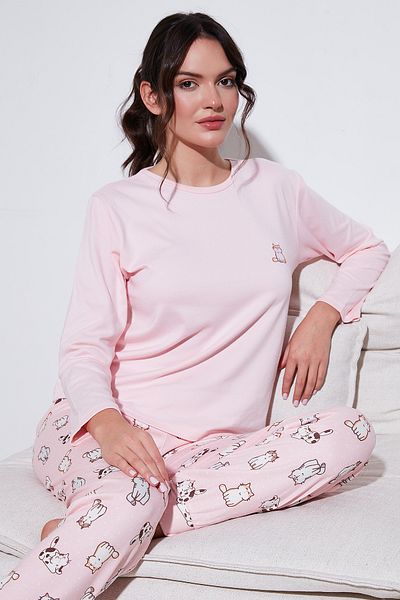 Lela Stretch Regular Fit - Crew Neck Elastic Waist Pajama Set 65714101