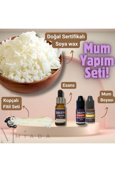MİADA Mum Yapım Seti 1kg.sertifikalı Soya Wax 2 Mum Boyası 10ml Esans 10ml Ko...