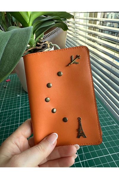 Seda Home Art (with Name) Custom Designed Orange Leather Passport Cover Passport Holder Travel Wallet