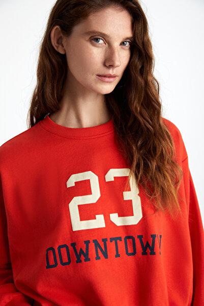 GRIMELANGE Vendela női terménynyomott 3 szálas, normál szabású, normál szabású, nyakú piros pulóver