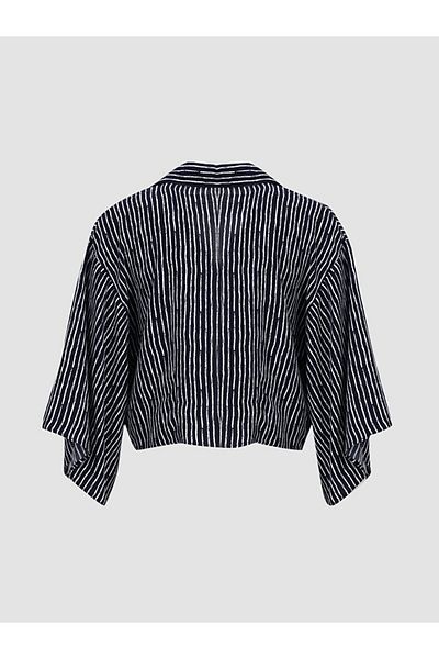 Ltb Laced Striped Navy Blue Blouse