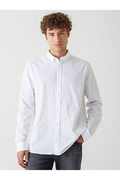 Ltb White Textured Krasik Collar Shirt