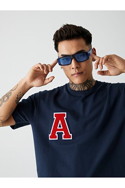 Ltb Contrast Patched Navy Blue T-shirt