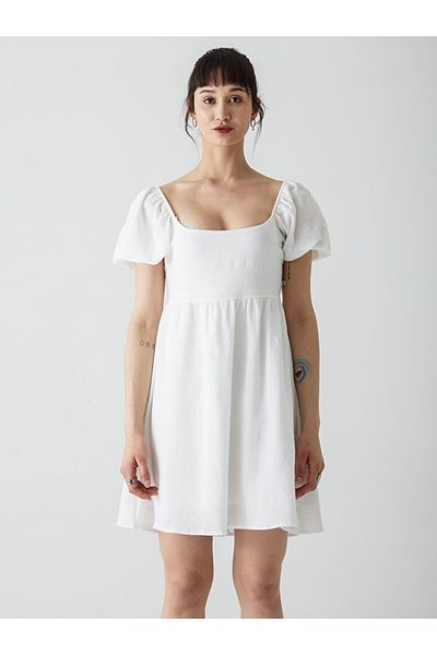 Ltb Short White Dress with Back Detail
