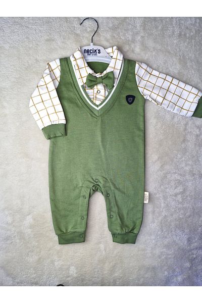 Necix's Neci̇x's Plaid Shirt Detailed Bow Tie Men's Baby Jumpsuit