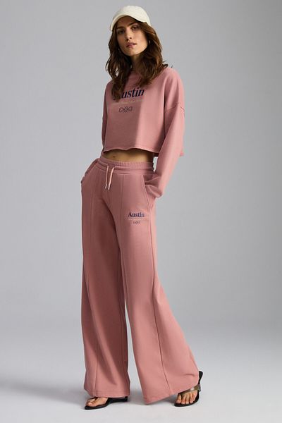 GRIMELANGE Stina Women - City Themed Embroidered Crop φούτερ 100% οργανικό βαμβάκι Dusty Rose