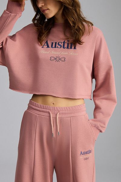 GRIMELANGE Stina Women - City Themed Embroidered Crop φούτερ 100% οργανικό βαμβάκι Dusty Rose