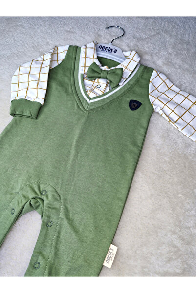 Necix's Neci̇x's Plaid Shirt Detailed Bow Tie Men's Baby Jumpsuit