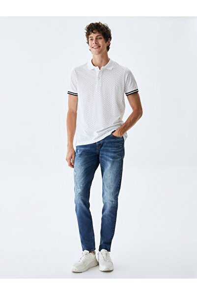 Ltb تيشيرت بياقة بولو منقوشة وأكمام مخططة