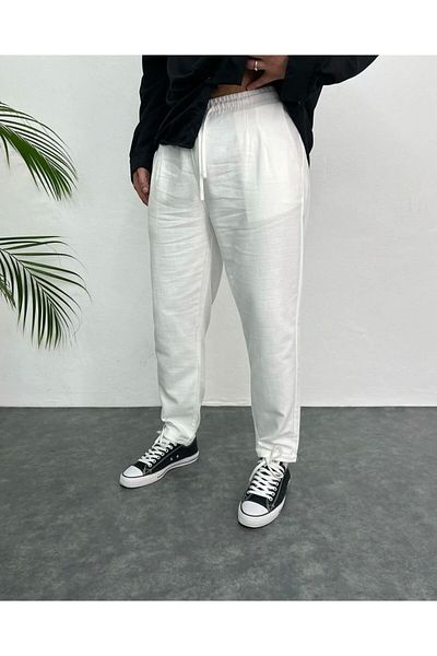bafatex Ανδρικό λινό παντελόνι Boyfriend Relaxed Cut Double Leg Jogger
