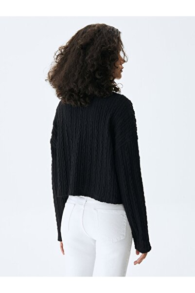 Ltb Dik Yaka Saç Örgü Siyah Sweatshırt