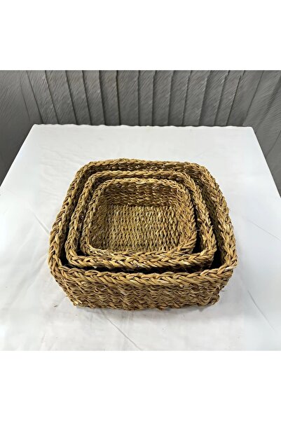 BLUE SİDE 3’lü Hasır El Örmesi Pinterest Stil Dolap Düzenleyici Sepet Hasır Sepeti Mutfak Düzenleyici Havluluk