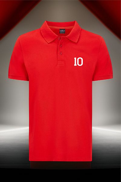 BESSA Men's Red Pocketless Polo Collar Size 10 Printed Red Cotton T-Shirt