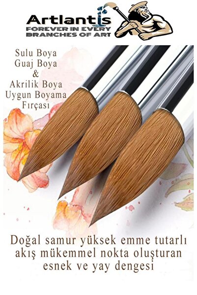 Artlantis Resim Fırçası 10 Numara 5 li 1 Paket Samur Yuvarlak Uçlu Fırça Seti Guaj Sulu Akrilik Yağlı Boya Fır