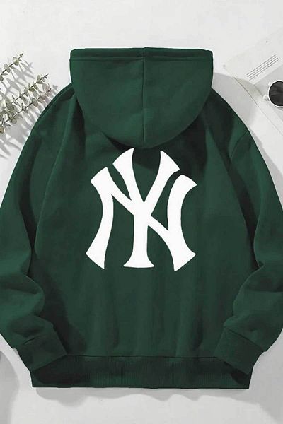 BEGRİFF Men's Black Front Back NY Printed Hooded Sweatshirt