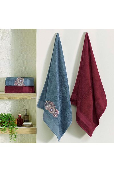 STOREMAX Mu-Artshop Bamboo South Hamam Set Claret Red Set of 4 Tnca 871301