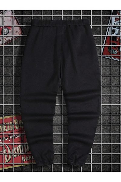 Boi Style Sweatpants Jogger - Μαύρο εμπριμέ ψηλόμεσο λαστιχένιο πόδι