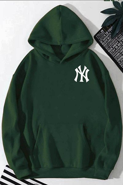 BEGRİFF Men's Black Front Back NY Printed Hooded Sweatshirt