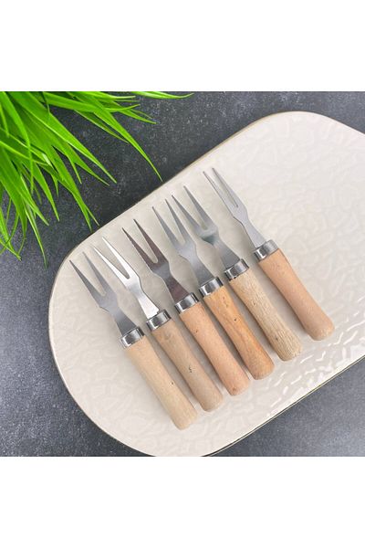 LOVYCO Mini 6-Piece Fruit, Olive Cocktail Fork with Bamboo Handle