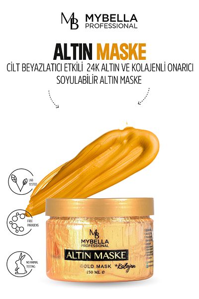 MY Bella Kozmetik My Bella Skin Whitening Effective 24K Gold and Collagen Repair Peelable Gold Mask 150 ml