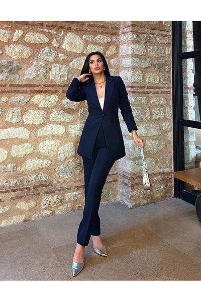 pembekurdelem Black Women's Jacket and Slim Leg Trousers Set - Single Button