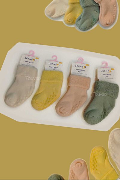 Genel Markalar 4'lü Kaydırmaz Taban Havlu Bebek , Çocuk Kalın Kışlık Çorap