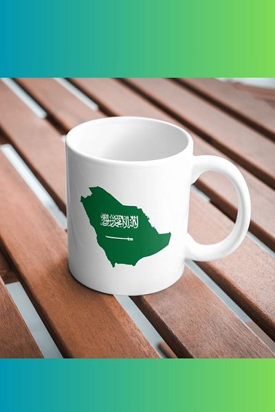 Azresa Saudi Arabia Map and Flag Themed Porcelain Mug