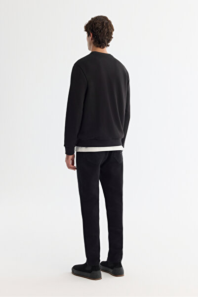 Avva Erkek Siyah Bisiklet Yaka Pamuklu Şardonlu Baskılı Regular Fit Sweatshirt B001033