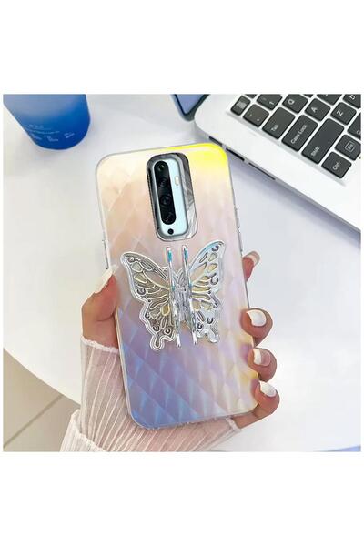 Pro Aksesuar Oppo Reno 2Z Uyumlu Kılıf Stand Özellikli Kelebekli Silikon Kılıf Desen 2