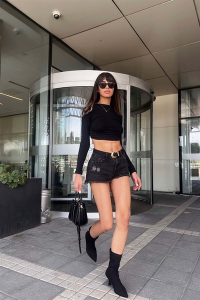 Kocamanlar Ayakkabı Feles Kadeh Topuk Kadın Çorap Bot SİYAH