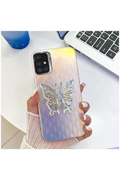 Pro Aksesuar Samsung Galaxy A71 Uyumlu Kılıf Stand Özellikli Kelebekli Siliko...