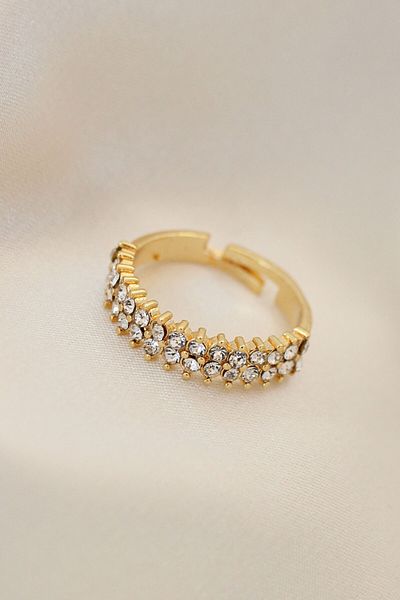 Skygo Adjustable Gold Color Metal Double Row Zircon Stone Ring