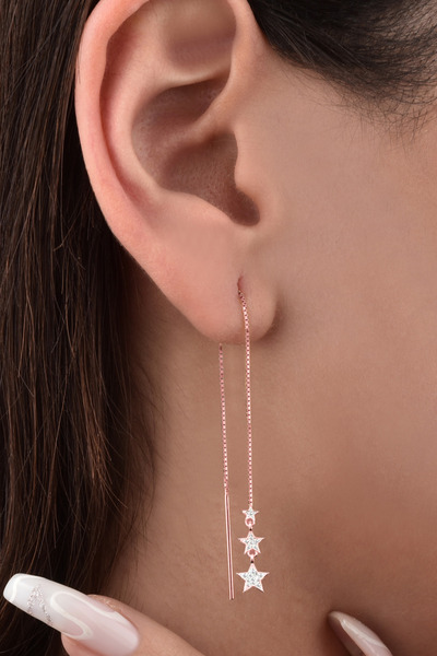 jelux silver Gümüş 925 Ayar Asansör Model Süzme Yıldız Rose Küpe