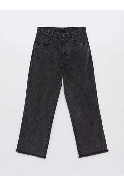 LC Waikiki Black Acid Washed Wideleg Girl's Jean Trousers