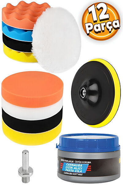 Badem10 Oto Araç Araba Pasta Cila Polisaj Süngeri Pedi 115 Mm Parlatıcı Çizik Giderici 12 Parça Seti