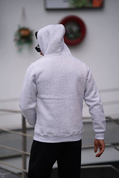 Est Estola Ανδρικό καγκουρό ανοιχτό γκρι με κουκούλα 3ο Φούτερ με νήματα