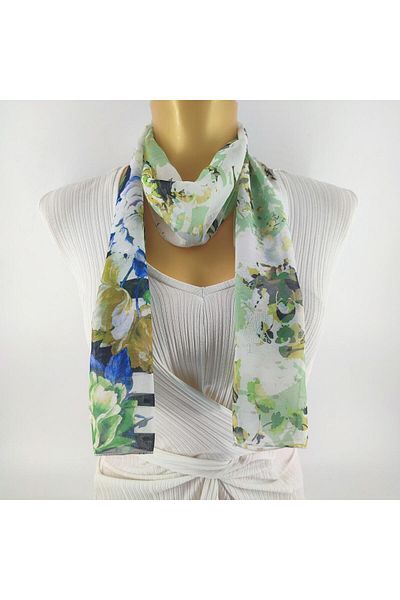 Tedz Collection PAREDORA Floral Green Cream Long Scarf