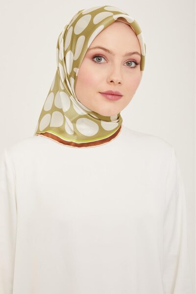 Armine White - Soft Green Polka Dot Pattern Sura Silk Scarf 9156 - 36