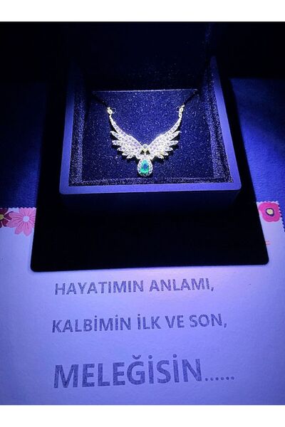 SARIASLAN Işıklı Kutuda Zümrüt Taşlı Melek Kanadı Kadın Gümüş Kolye