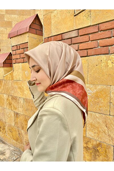 Seyra Бейж-бордо етнически шарф от коприна с диагонална сплитка 4003