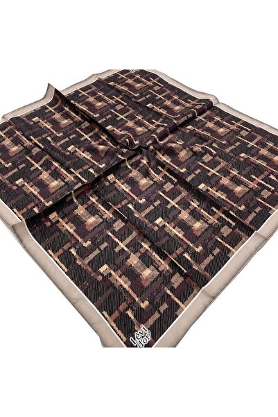 Levidor Шал от коприна с каре с кафеен мотив 21145