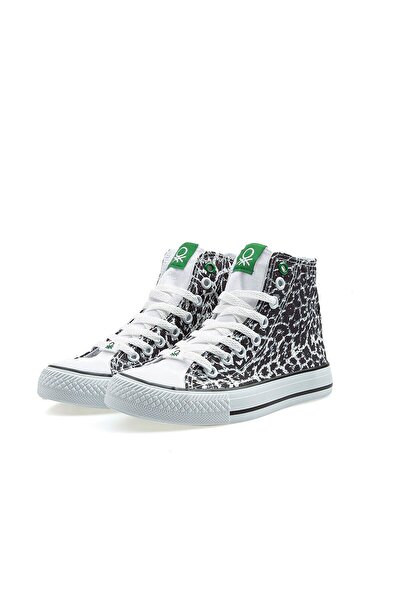 Benetton White Leopard Patterned Women's Sports Shoes Casual Sneaker 30190