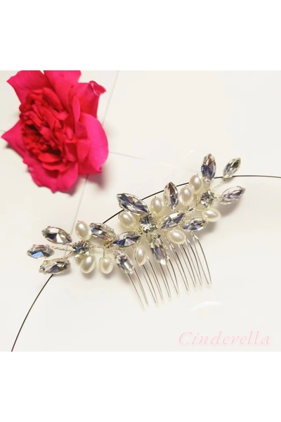 Cinderella Coroană de mireasă cu perle elipse și frunze de cristal - Coroană de nuntă de logodnă de nuntă din argint sterling Accesoriu pentru păr