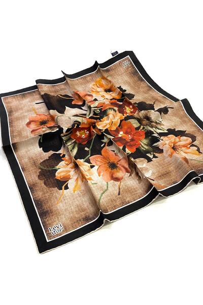 Levidor Eșarfă din mătase Tivil cu model de flori negre 20245