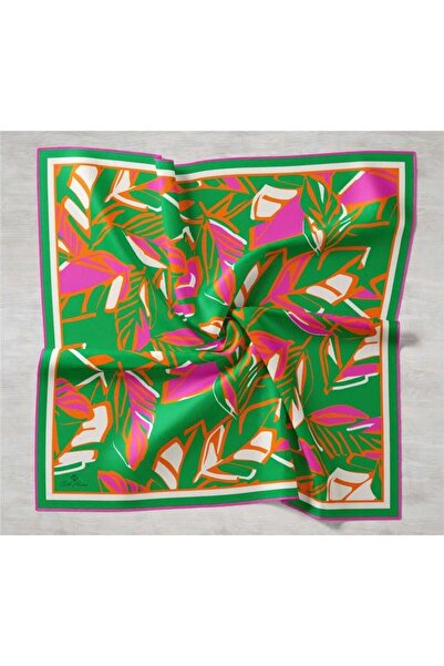 Silk Home Πράσινο-ροζ γεωμετρικό σχέδιο φύλλων Μεταξωτό μαντήλι Tivil 11407-18