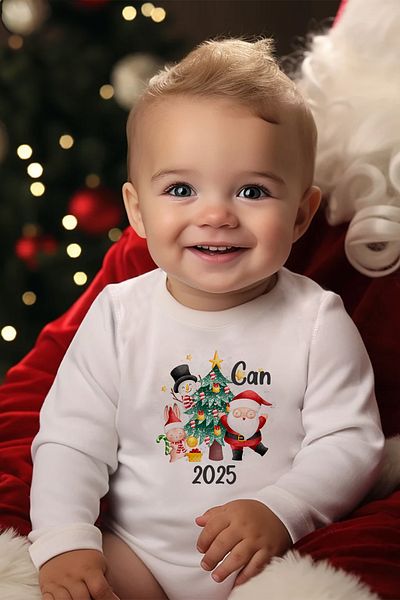 Lilabio 100% Organic Cotton Long Sleeve Christmas Themed Baby Bodysuit